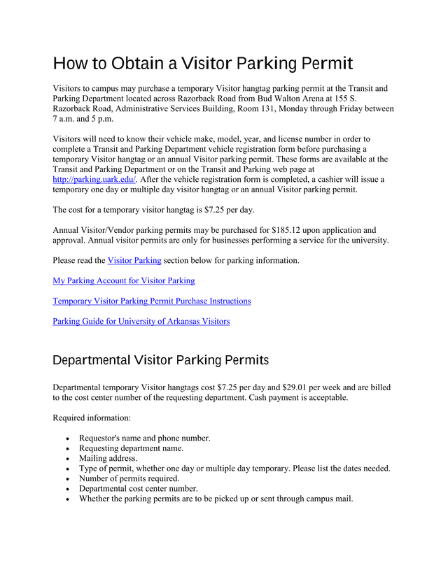 Visitor Parking Permit Instructions screenshot