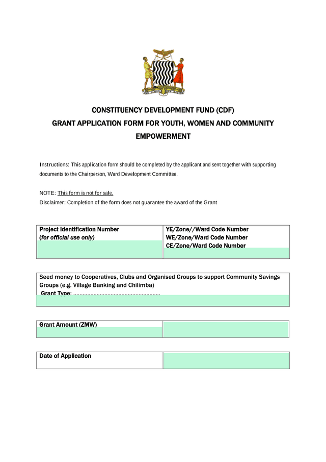 Constituency Development Fund (CDF) Grant Application Form For Youth, Women And Community Empowermen screenshot