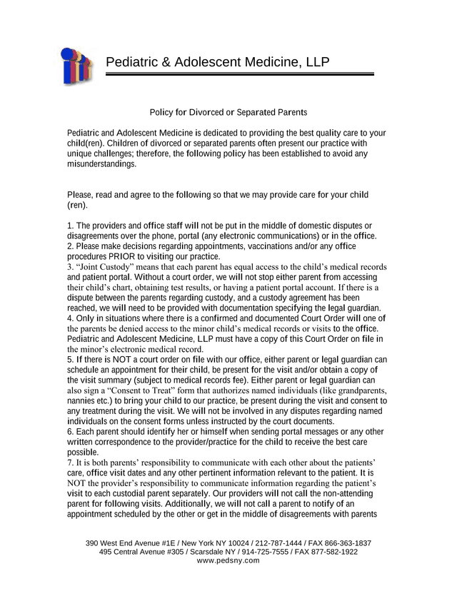 Policy For Divorced Or Separated Parents screenshot