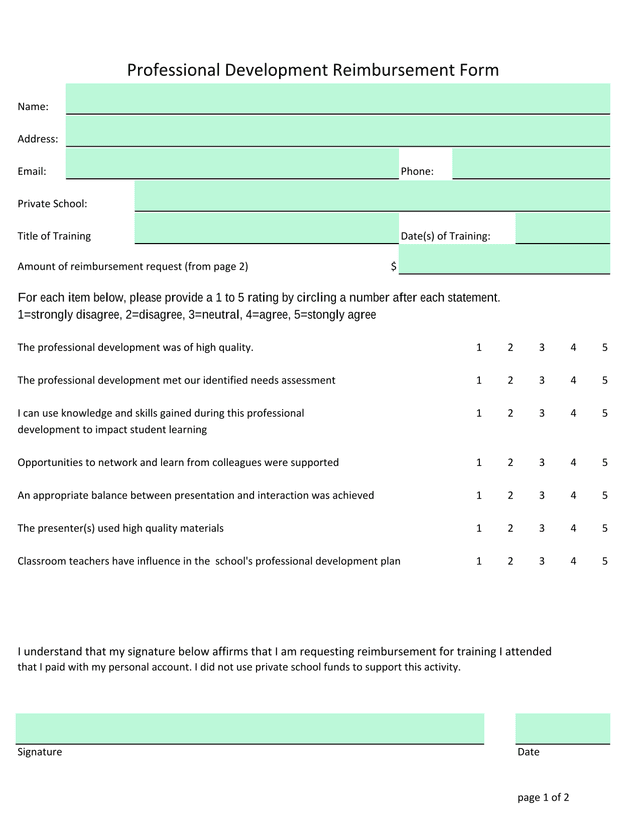 Professional Development Reimbursement Form screenshot