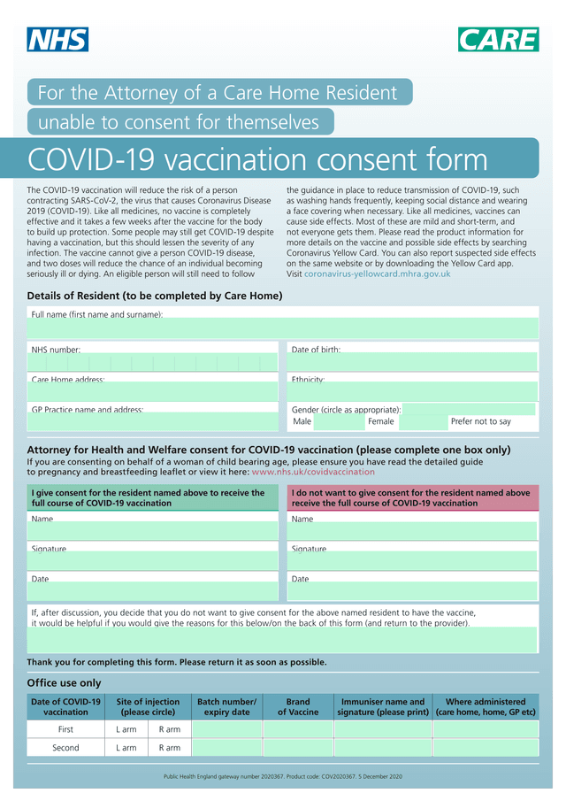 COVID 19 Vaccination Record And Consent Form screenshot