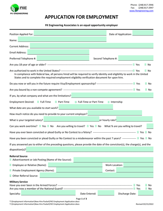 Application For Employment screenshot