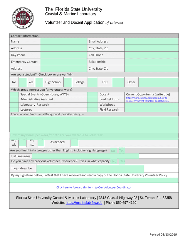 Volunteer And Docent Application Of Interest screenshot