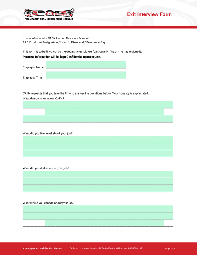 Exit Interview Form screenshot