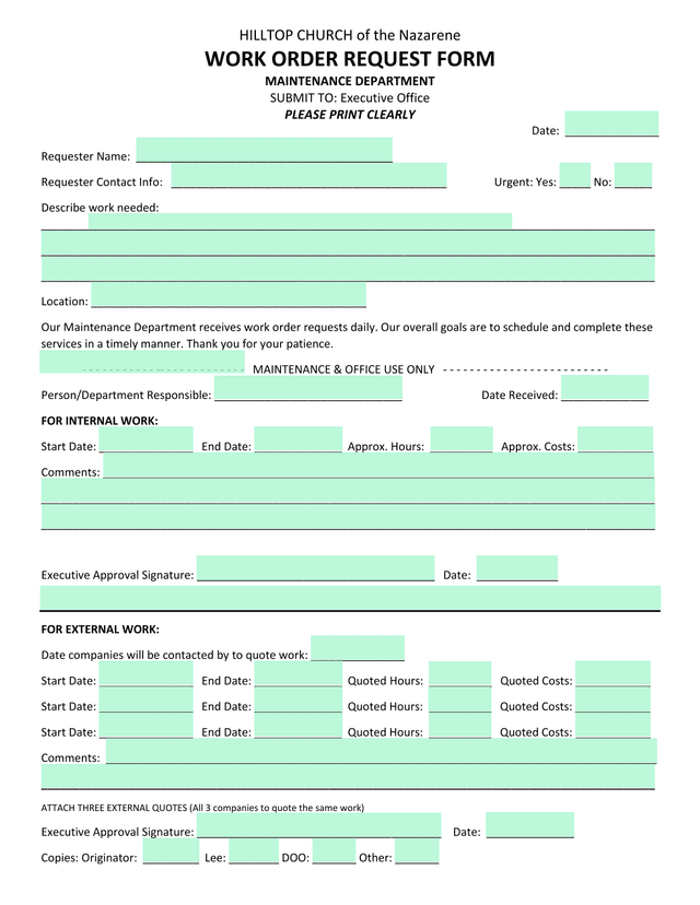 WORK ORDER REQUEST FORM screenshot