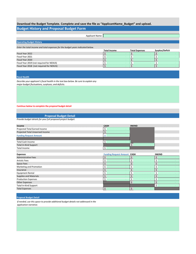 Budget History And Proposal Budget Form screenshot