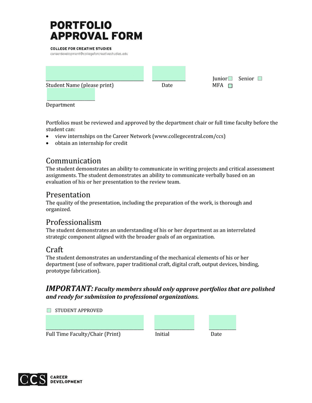Student Portfolio Review Form screenshot