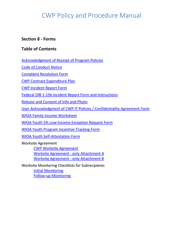 CWP Policy And Procedure Manual screenshot