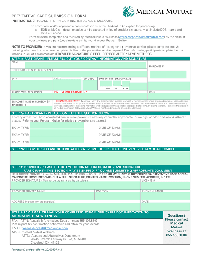 PreventiveCareAppealForm 20200507 V1.0 screenshot