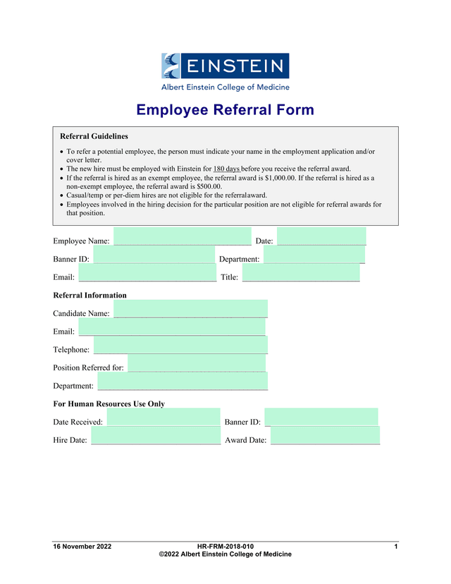Employee Referral Form screenshot