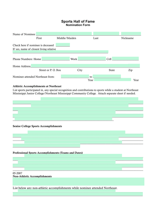 Sports Hall Of Fame Nomination Form screenshot