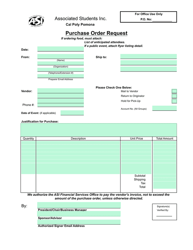 Purchase Order Request screenshot