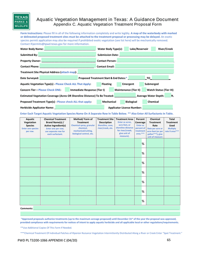 Aquatic Vegetation Management In Texas A Guidance Document   Appendix C. Aquatic Vegetation Treatmen screenshot