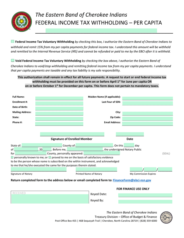 Federal Income Tax Withholding  Per Capita screenshot