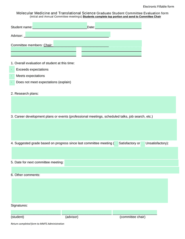 Molecular Medicine And Translational Science Graduate Student Committee Evaluation Form screenshot
