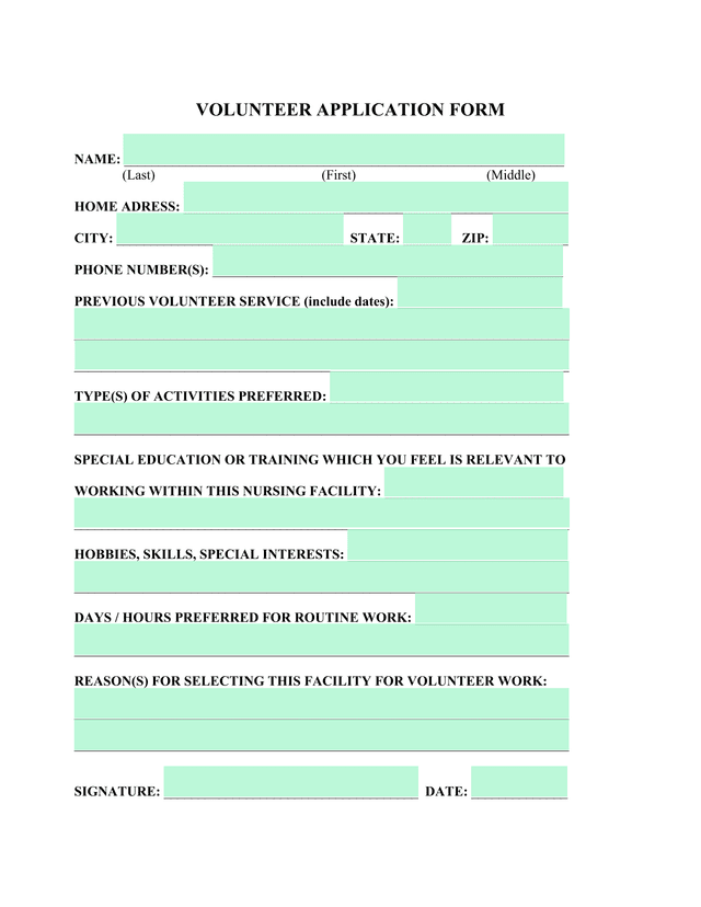 Volunteer Application Form screenshot