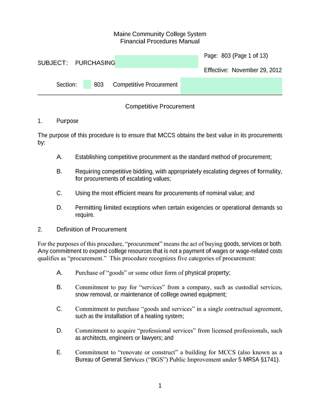 Maine Community College System Financial Procedures Manual screenshot