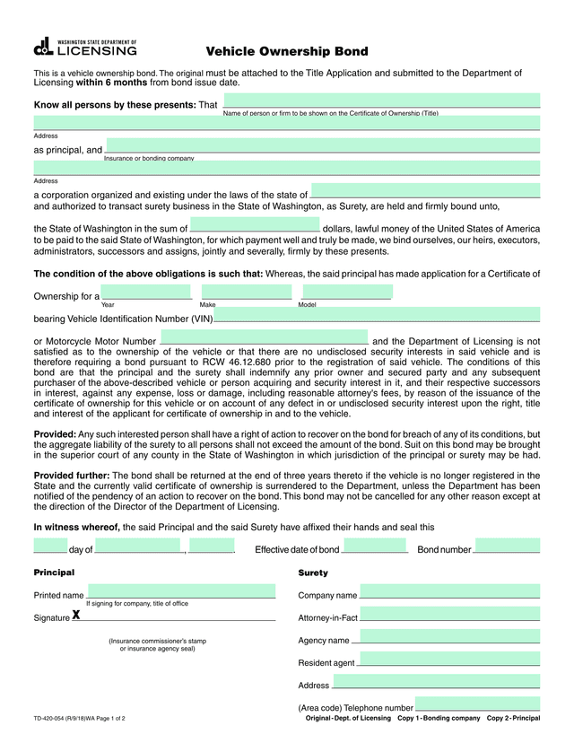 Vehicle Ownership Bond screenshot