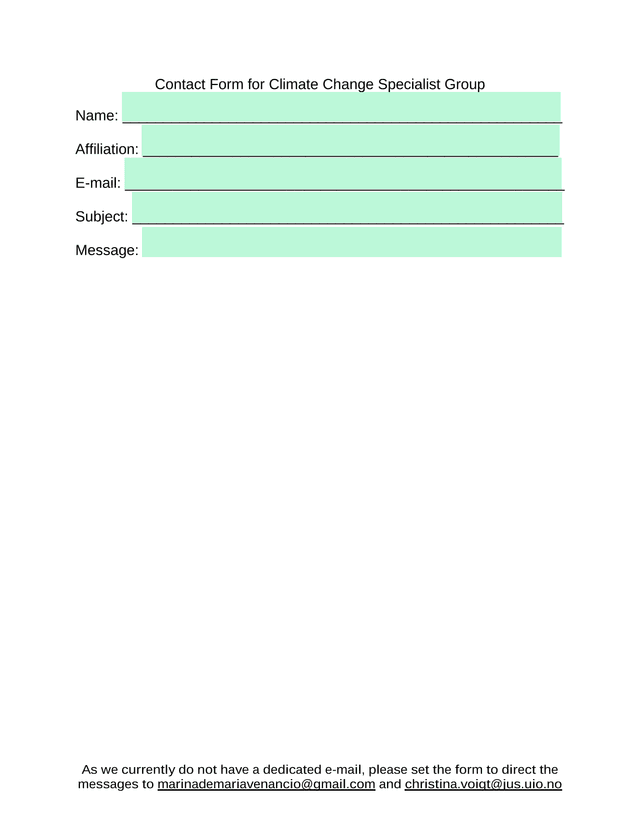 Contact Form For Climate Change Specialist Group screenshot