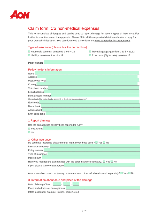 Claim Form ICS Non Medical Expenses screenshot