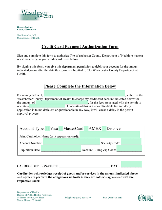 Credit Card Payment Authorization Form screenshot
