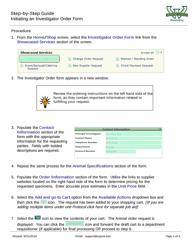 Initiating An Investigator Order Form screenshot