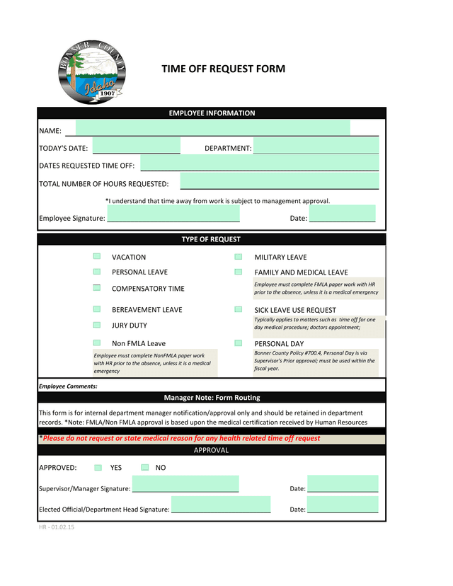 Time Off Request Form screenshot