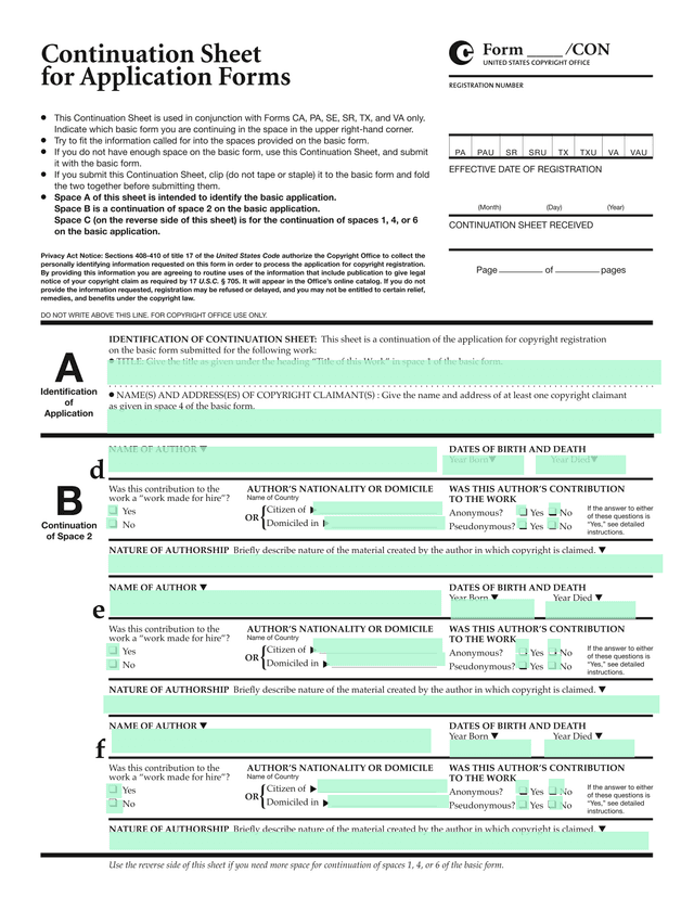 Continuation Sheet For Application Forms screenshot