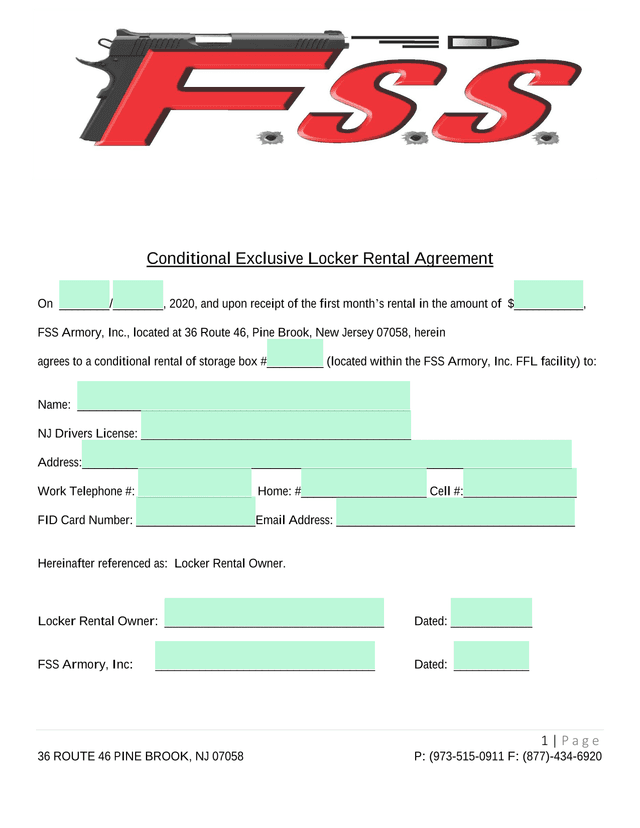 Conditional Exclusive Locker Rental Agreement screenshot