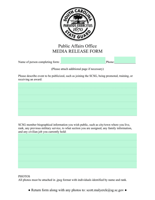 Media Release Form screenshot
