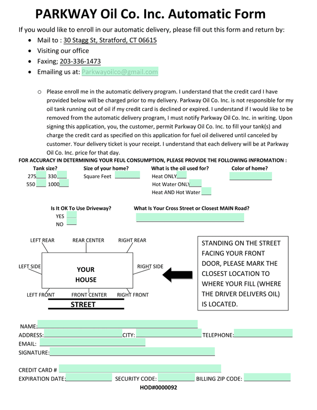 Parkway Oil Co. Inc. Automatic Form screenshot