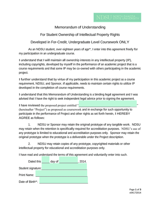 Memorandum Of Understanding For Student Ownership Of Intellectual Property Rights screenshot