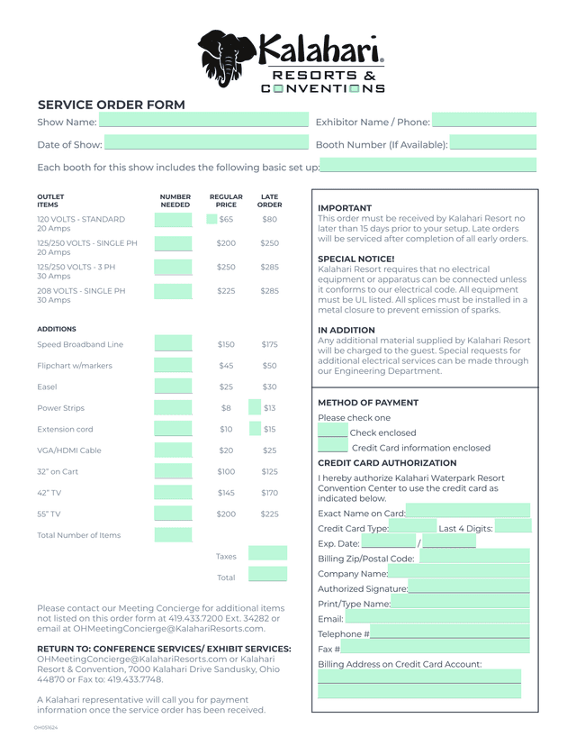SERVICE ORDER FORM screenshot