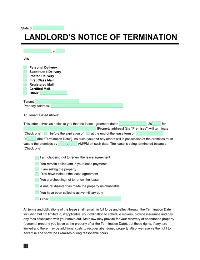 LandlordS Notice Of Termination screenshot