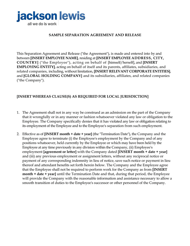 Sample Separation Agreement And Release screenshot