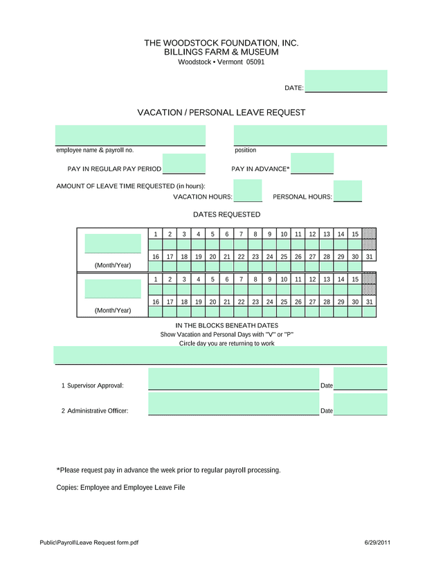 Vacation  Personal Leave Request screenshot