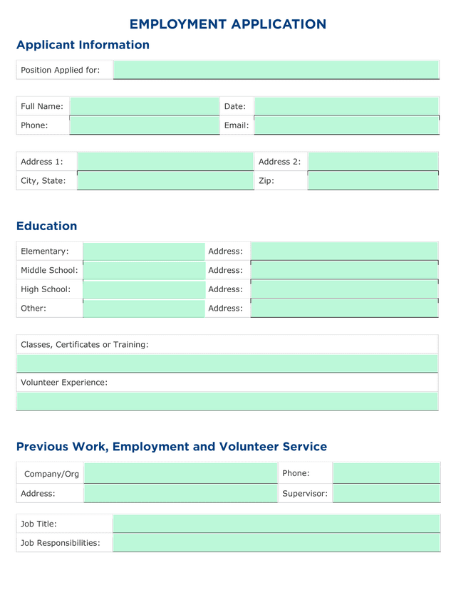 Employment Application screenshot