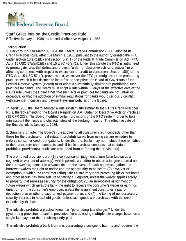 Staff Guidelines On The Credit Practices Rule screenshot