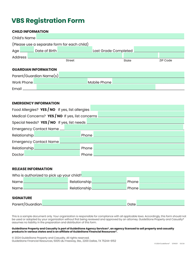 VBS Registration Form screenshot