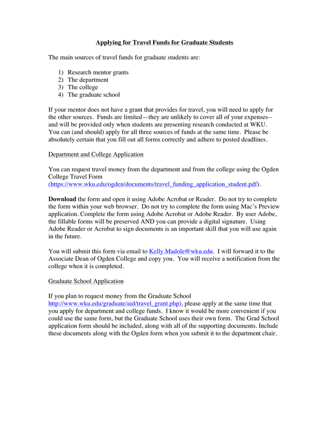 Applying For Travel Funds For Graduate Students screenshot