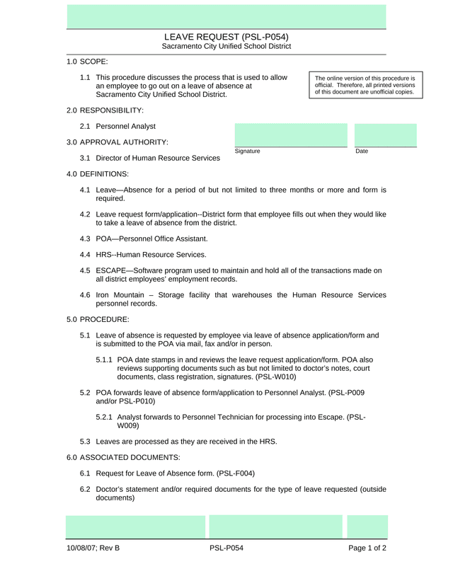 LEAVE REQUEST (PSL P054) screenshot