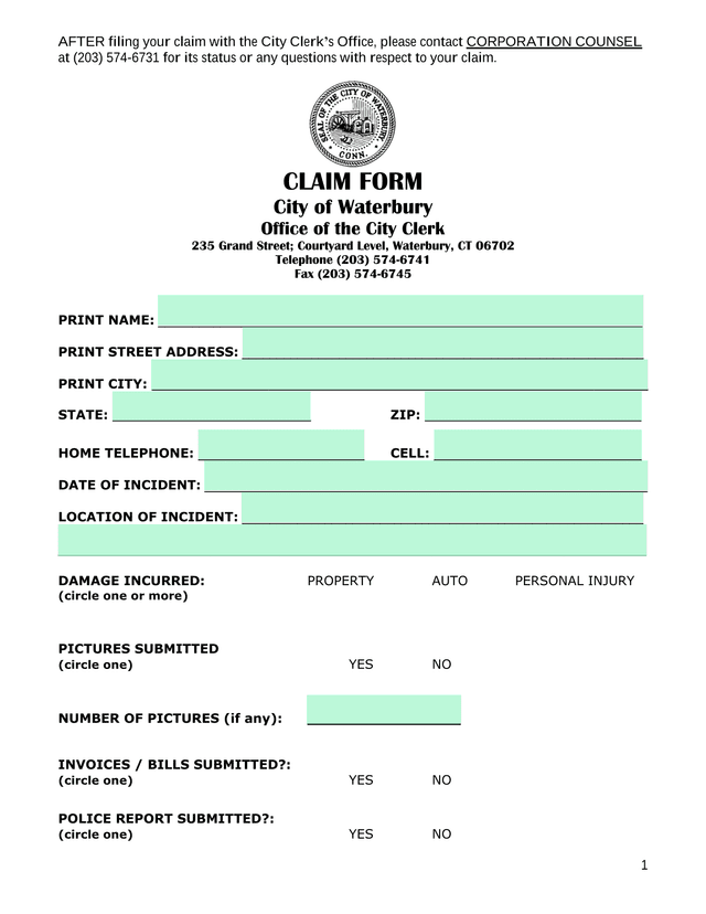 Claim Form screenshot