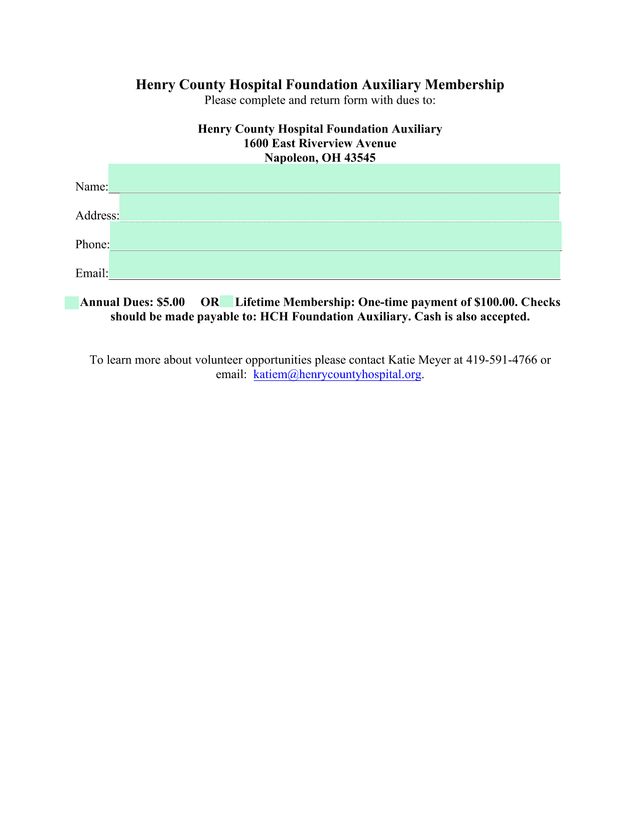 Henry County Hospital Foundation Auxiliary Membership screenshot