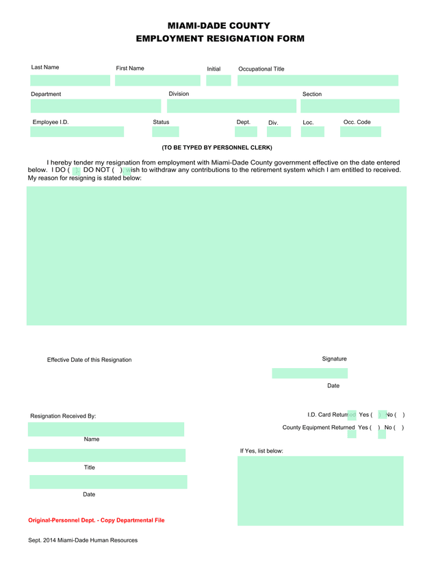 Employment Resignation Form screenshot