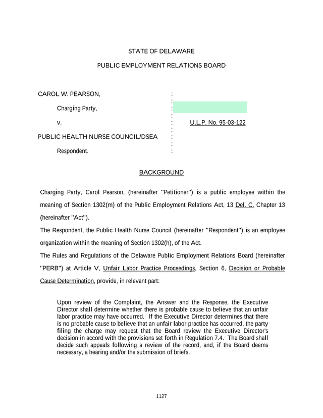 Unfair Labor Practice Complaint   Carol W. Pearson V. Public Health Nurse CouncilDSEA screenshot