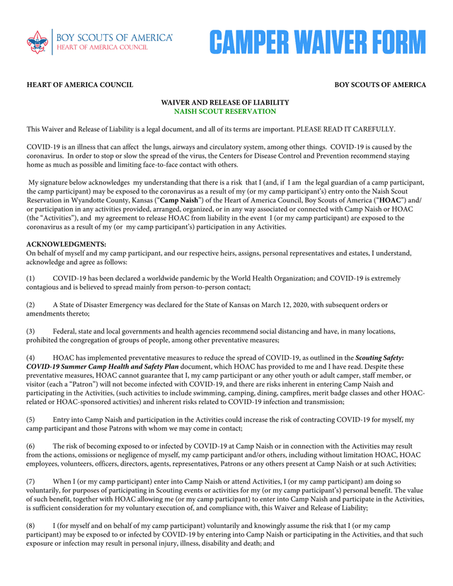 Waiver And Release Of Liability screenshot