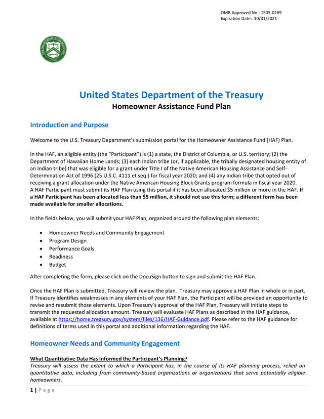 Homeowner Assistance Fund Plan screenshot