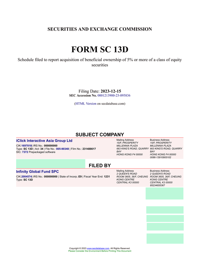 SECURITIES AND EXCHANGE COMMISSION FORM SC 13D screenshot