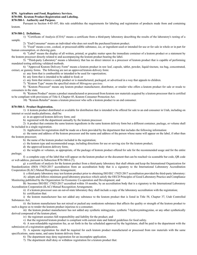R70 580 Kratom Product Registration And Labeling screenshot