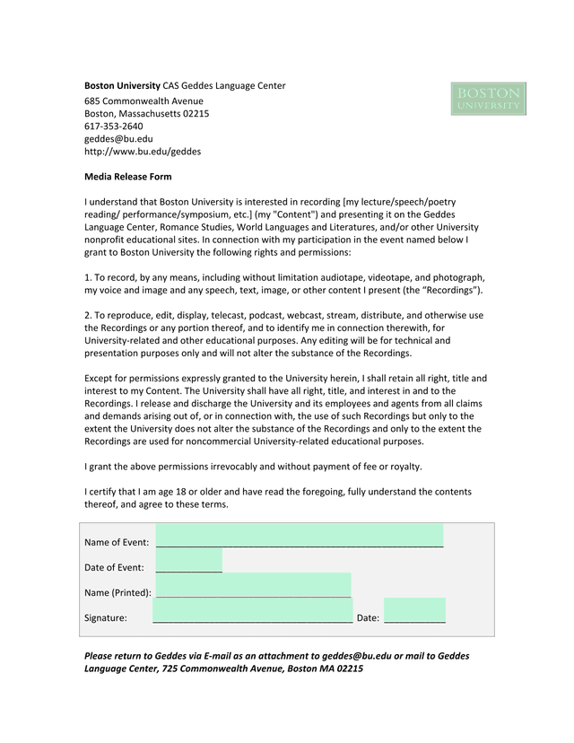 Media Release Form screenshot